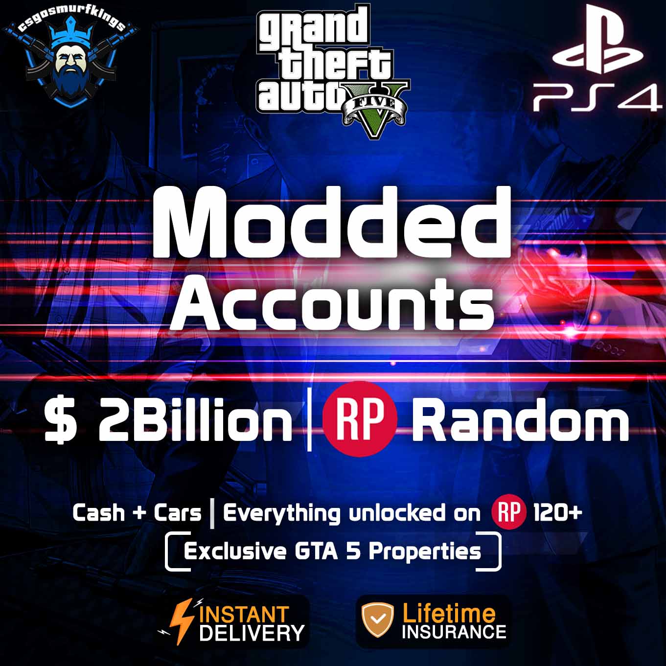 GTA 5 Modded Accounts PS4 for Sale Csgosmurfkings