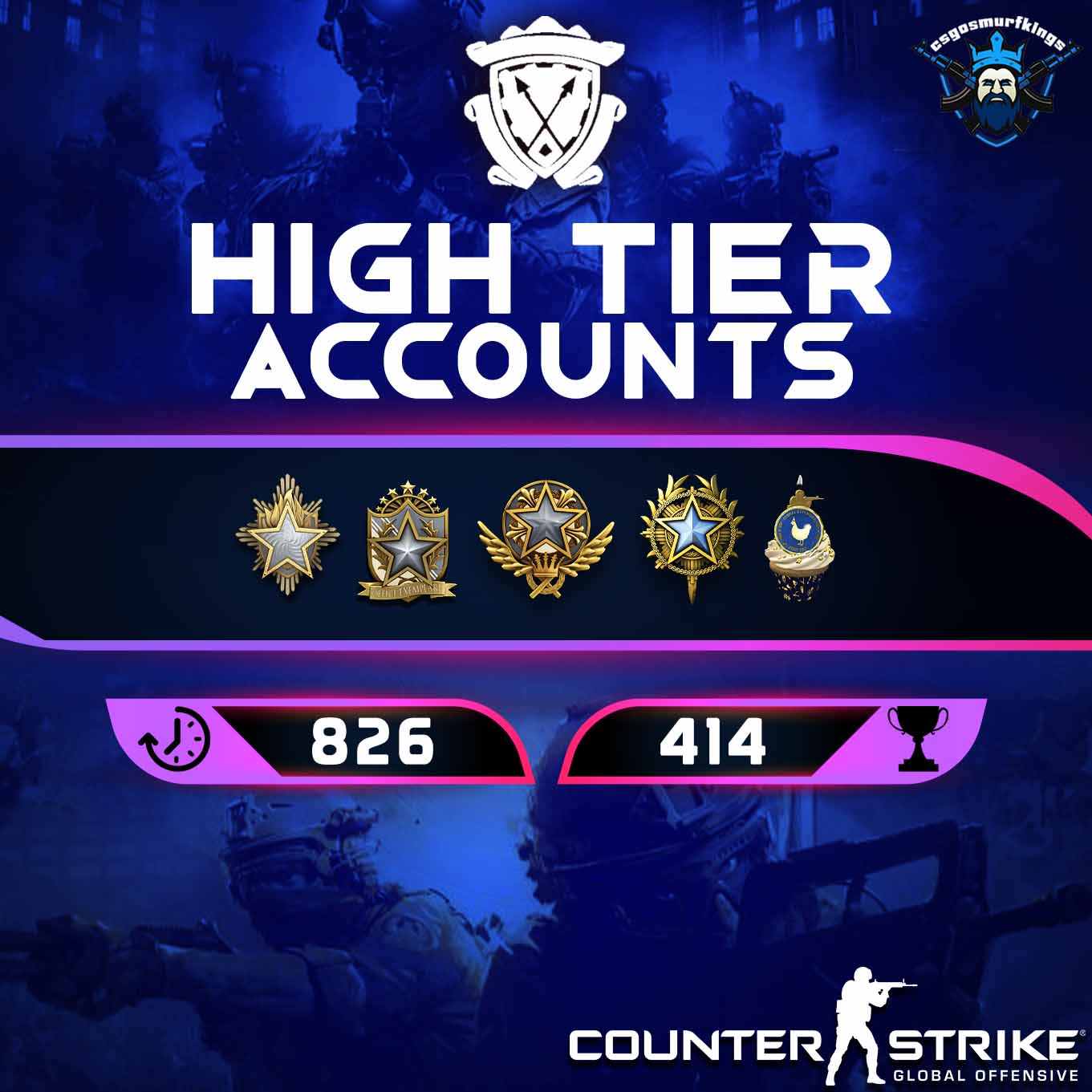 Check CS2 Account With 826 Hours 4 Service Medals 414 Wins Csgo 